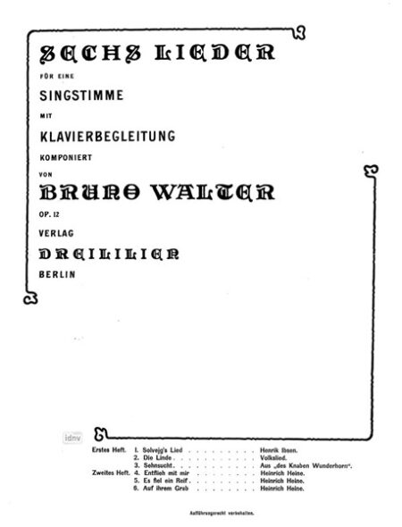 Sechs Lieder op.12 Heft 2 für Gesang und Klavier